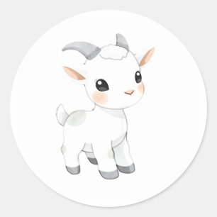 Adesivo Redondo Bebê Goat Kid Watercolor Art