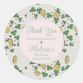 Adesivo Redondo Bebê Irlandesa Rosa e Branca - Obrigado