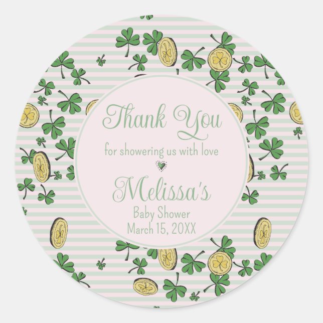 Adesivo Redondo Bebê Irlandesa Rosa e Branca - Obrigado (Frente)