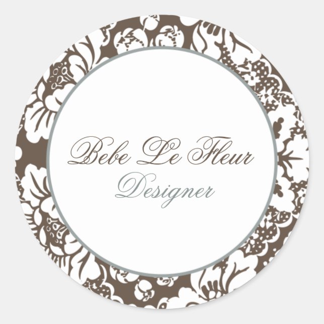 Adesivo Redondo Bebe Le Fleur Brown Damask Chic Round Sticker (Frente)