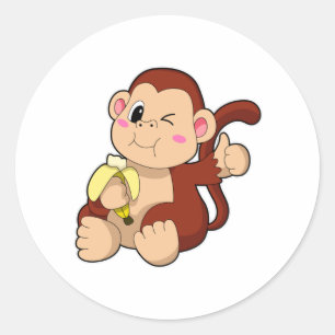 Adesivo Redondo Bebê macaco com Banana