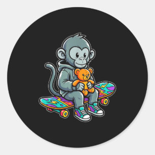 Adesivo Redondo Bebê macaco fofo soco skatista streetwear urbano