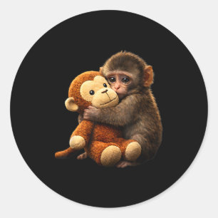 Adesivo Redondo Bebê macaco soco pelúcia macaco fofo soco pelúcia