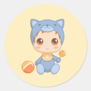 Adesivo Redondo Bebê Menina Gato Jumpestuque Amarelo