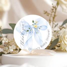 Adesivo Redondo Bebê no Bloom Blue Arco Floral Obrigado