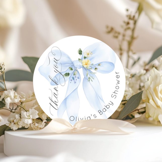Adesivo Redondo Bebê no Bloom Blue Arco Floral Obrigado (Criador carregado)