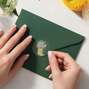 Adesivo Redondo Bebê no Bloom Floral Yellow Rain Boot Obrigado