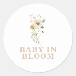 Adesivo Redondo Bebê no Bloom Wildflower Elegant Boho Chá de frald