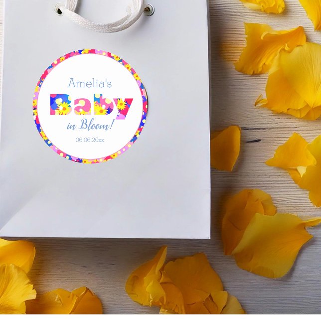 Adesivo Redondo Bebê no Chá de fraldas Azul Bloom (Criador carregado)