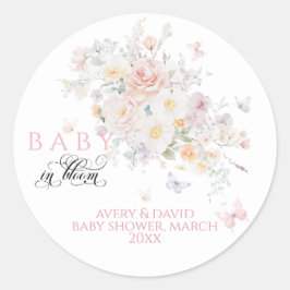 Adesivo Redondo Bebê no Chá de fraldas da borboleta de flores selv