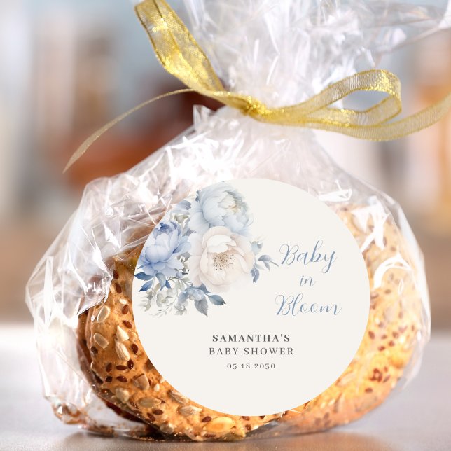 Adesivo Redondo Bebê No Chá de fraldas De Blogue Azul Floral (Criador carregado)