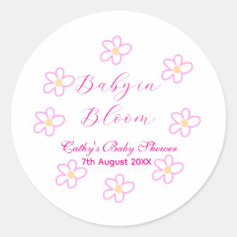 Adesivo Redondo Bebê no chá de fraldas de flor rosa, simples elega