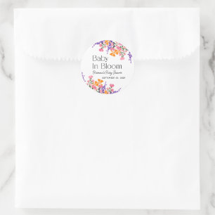 Adesivo Redondo Bebê no Chá de fraldas de Flores de Mola Vibrantes