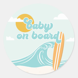 Adesivo Redondo Bebê no Chá de fraldas de praia do Surf Conselho