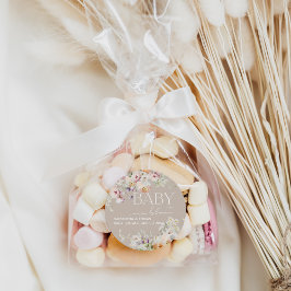 Adesivo Redondo Bebê no Chá de fraldas de Primavera de Flor Selvag