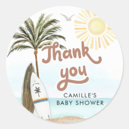 Adesivo Redondo Bebê no Conselho Beach Chá de fraldas Obrigado