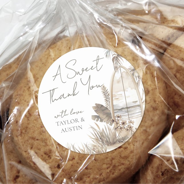 Adesivo Redondo Bebê No Conselho Obrigado Chá de fraldas Praia (Baby On Board Thank You Beach Baby Shower Classic Round Sticker)