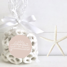 Adesivo Redondo Bebê no Conselho surfando Chá de fraldas rosa