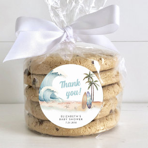 Adesivo Redondo Bebê No Conselho Surfing Beach Chá de fraldas Obri