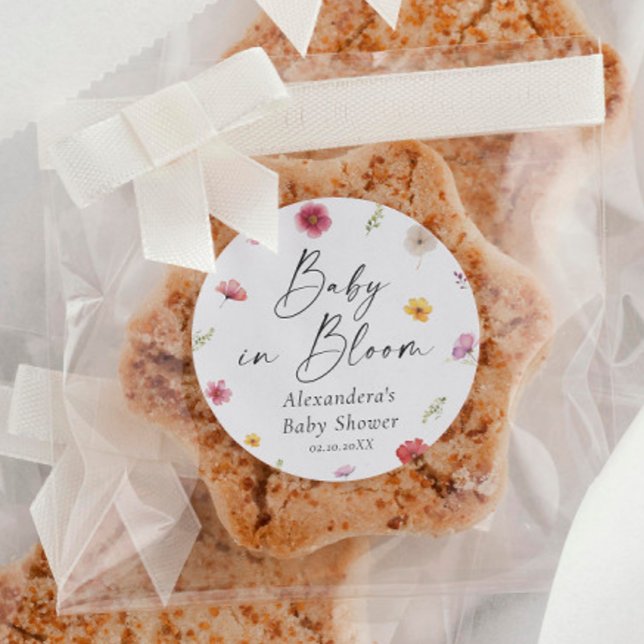 Adesivo Redondo Bebê no Favor do Chá de fraldas Bloom (Criador carregado)