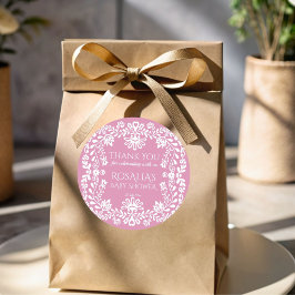 Adesivo Redondo Bebê no florescente rosa rosa pálido chá de fralda