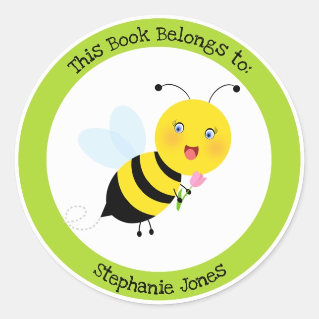 Adesivo Redondo Bebê no Jardim Tulip Este Livro Pertence (Frente)