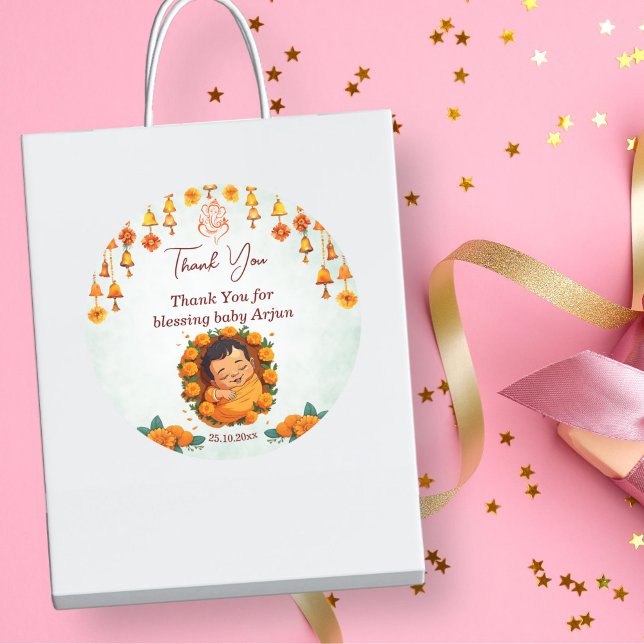 Adesivo Redondo Bebê Nomeando Namkaran Cerimônia do Cradle (Baby naming cradle namkarana ceremony favor gift thank you stickers baby naming favor stickers)