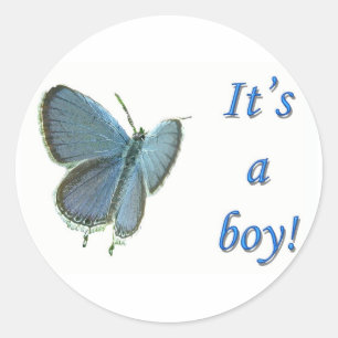 Adesivo Redondo Bebê novo azul de cauda oriental É um garotinho