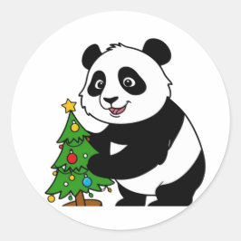 Adesivo Redondo Bebê panda com árvore de natal