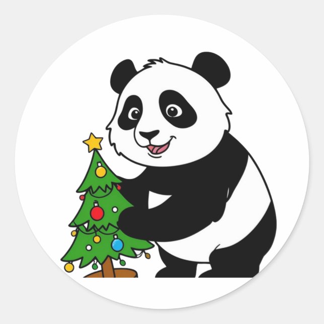 Adesivo Redondo Bebê panda com árvore de natal (Frente)