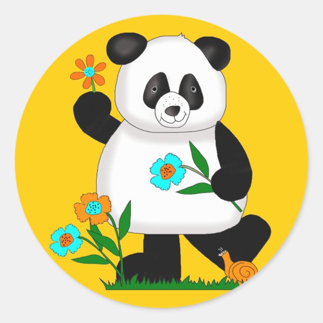 Adesivo Redondo Bebê Panda Crianças Com Flores 2 (Frente)