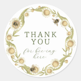 Adesivo Redondo Bebê para Bebê Daisy Wildflower Wreath Obrigado