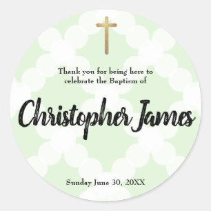 Adesivo Redondo Bebê personalizado obrigado de batismo verde
