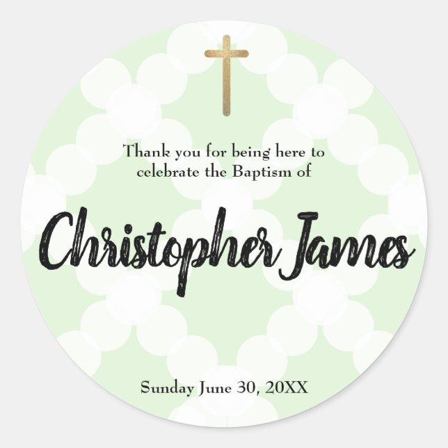 Adesivo Redondo Bebê personalizado obrigado de batismo verde (Frente)