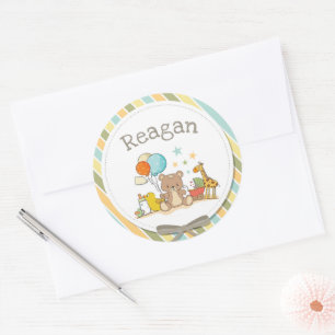Adesivo Redondo Bebê Personalizado Ursa Girafa - Borracha Ducky