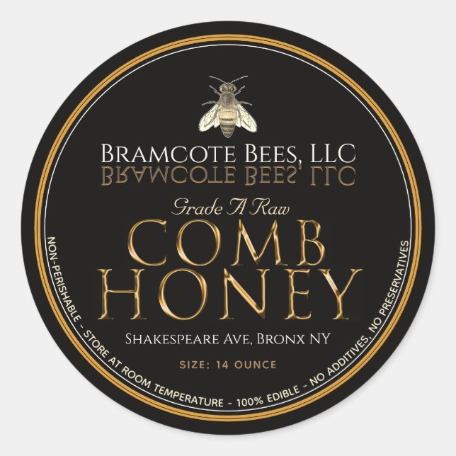 Adesivo Redondo Bebê preto e Dourado Raw Raw Rlabel (Frente)