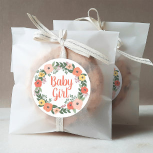 Adesivo Redondo Bebê Rapariga Blush e Coral Floral Wreath