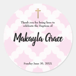 Adesivo Redondo Bebê rosa Batismo Natal obrigado você