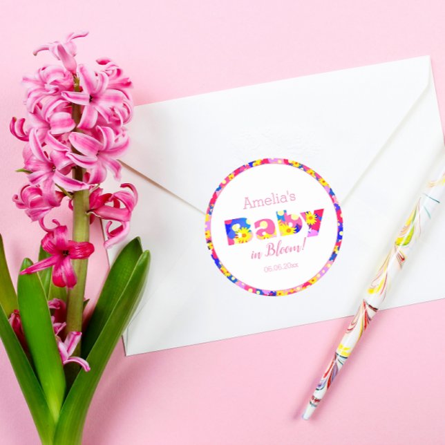 Adesivo Redondo Bebê rosa personalizado no Chá de fraldas rosa-san (Criador carregado)