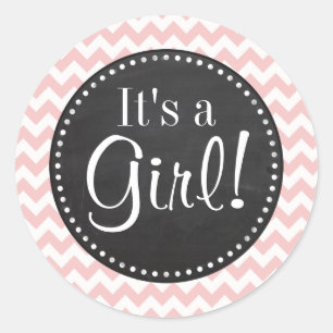 Adesivo Redondo Bebê Rosa, Rosa claro Cevron Stripes; Giz