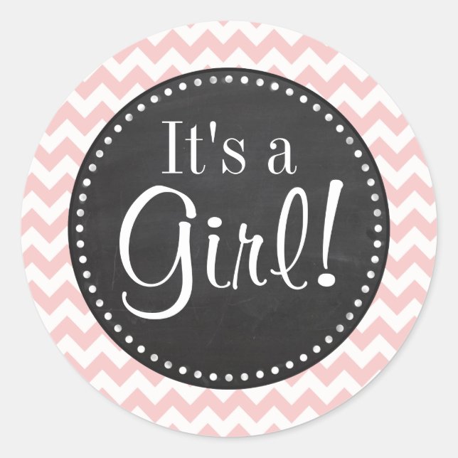 Adesivo Redondo Bebê Rosa, Rosa claro Cevron Stripes; Giz (Frente)