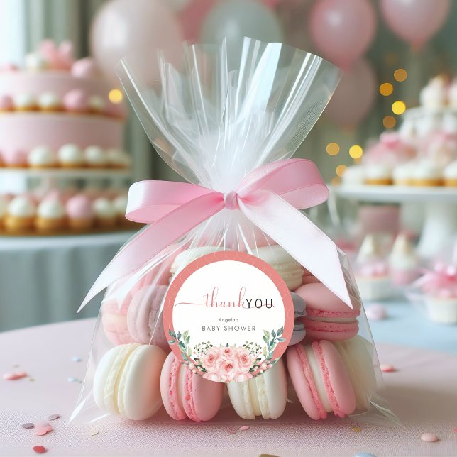 Adesivo Redondo Bebê Rosa Rosa Rosa Rosa Esbranquiçada em Chá de S (Criador carregado)