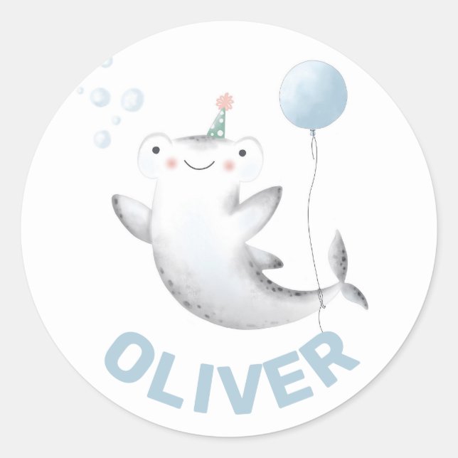 Adesivo Redondo Bebê Shark Balon Kid's Birthday Siticker Classic (Frente)