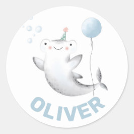 Adesivo Redondo Bebê Shark Balon Kid's Birthday Siticker Classic