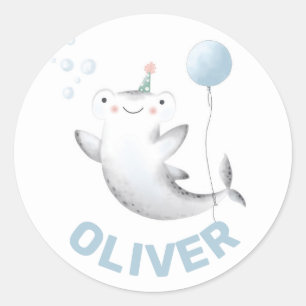 Adesivo Redondo Bebê Shark Balon Kid's Birthday Siticker Classic