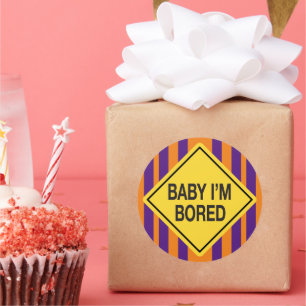 Adesivo Redondo Bebê, sou Bored Orange Purple Stripes