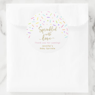 Adesivo Redondo Bebê Sprinkle Rosa Dourado Obrigado