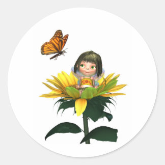 Adesivo Redondo Bebê Sunflower Fairy com borboleta