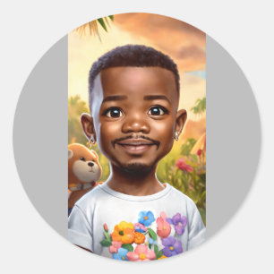 Adesivo Redondo Bebê Ultra-Realista Jamie Foxx Cartoon com Olhos G