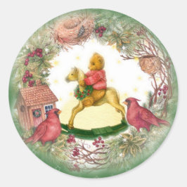 Adesivo Redondo Bebê Urso no Cardeal Cavalo Rocking